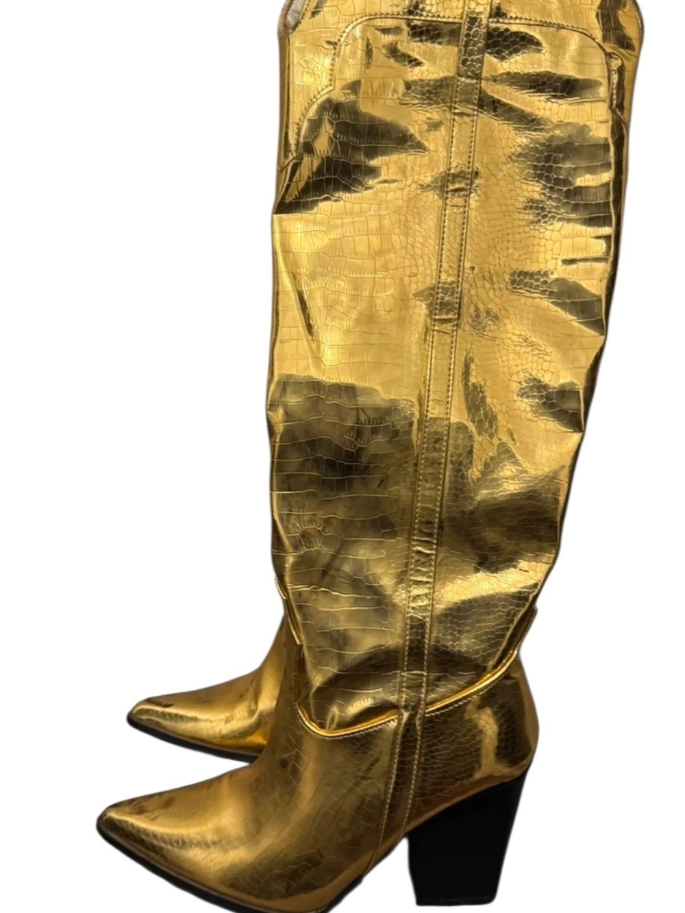 💕EGO Metallic Gold Croc-Embossed Knee Boots💕